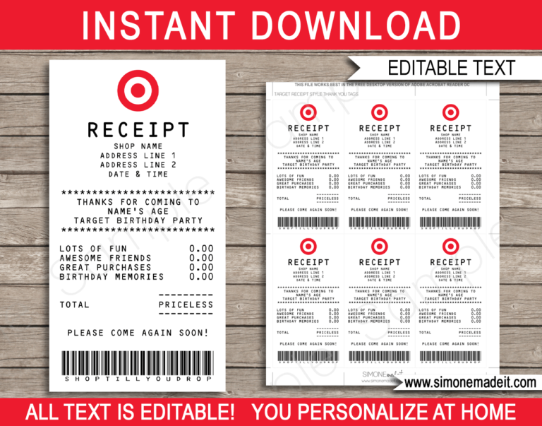 Target Party Receipt Favor Tags Template Printable Thank You Tags