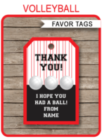 Printable Volleyball Thank You Tags Template | Favor Tags | DIY Editable Text | Birthday Party, Club Team Party, Coach Gift Tags | Instant Download