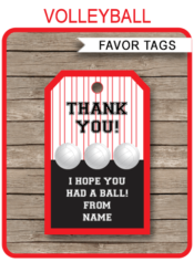 Printable Volleyball Thank You Tags Template | Favor Tags | DIY Editable Text | Birthday Party, Club Team Party, Coach Gift Tags | Instant Download