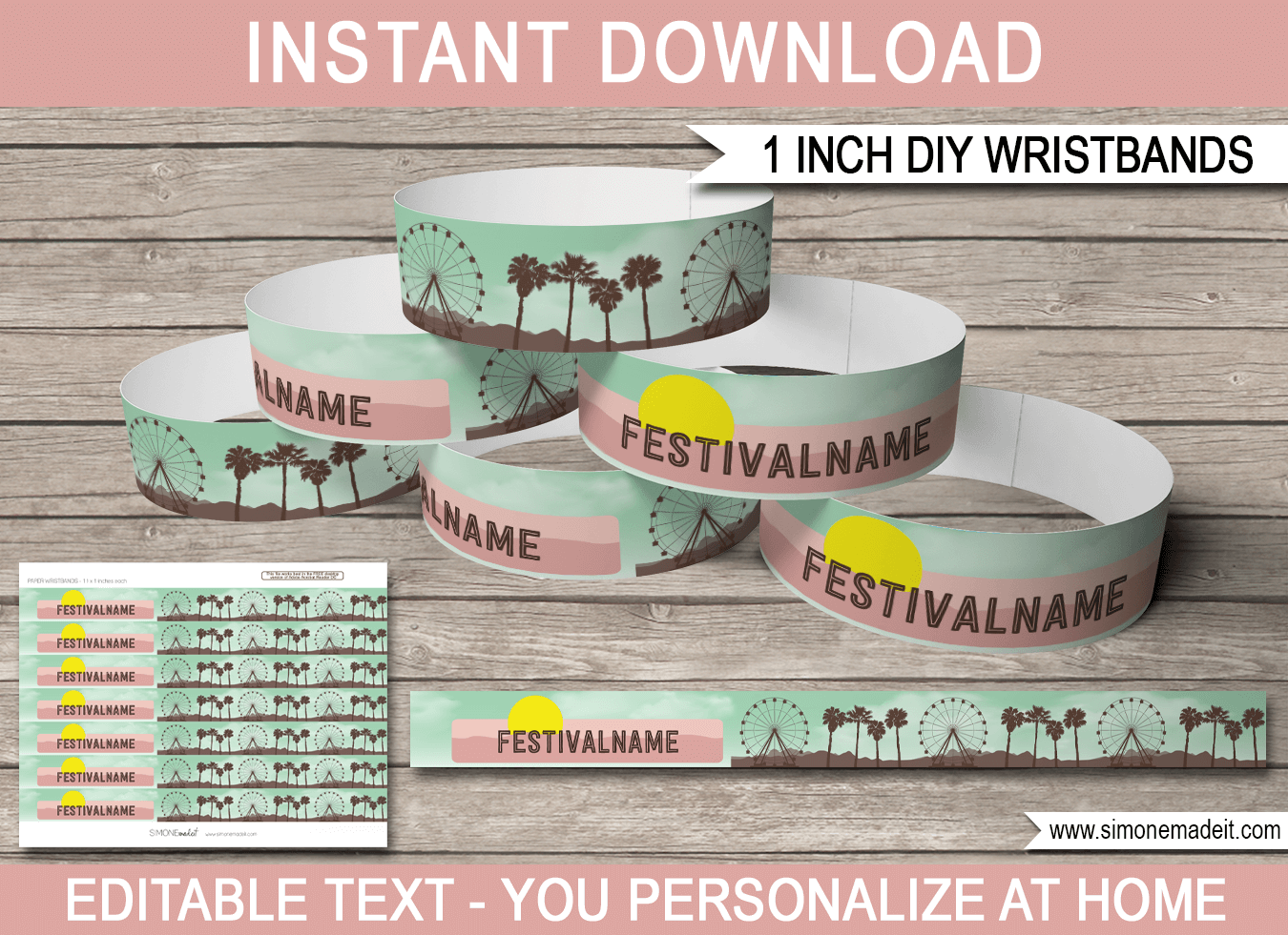 Printable Stagecoach Inspired Festival Party Wristbands | Country Music Festival, Kidchella, Fauxchella, Fete, Gala, Fair, Carnival | Printable Birthday Party Decorations | Editable DIY Template | Instant Download via SIMONEmadeit.com