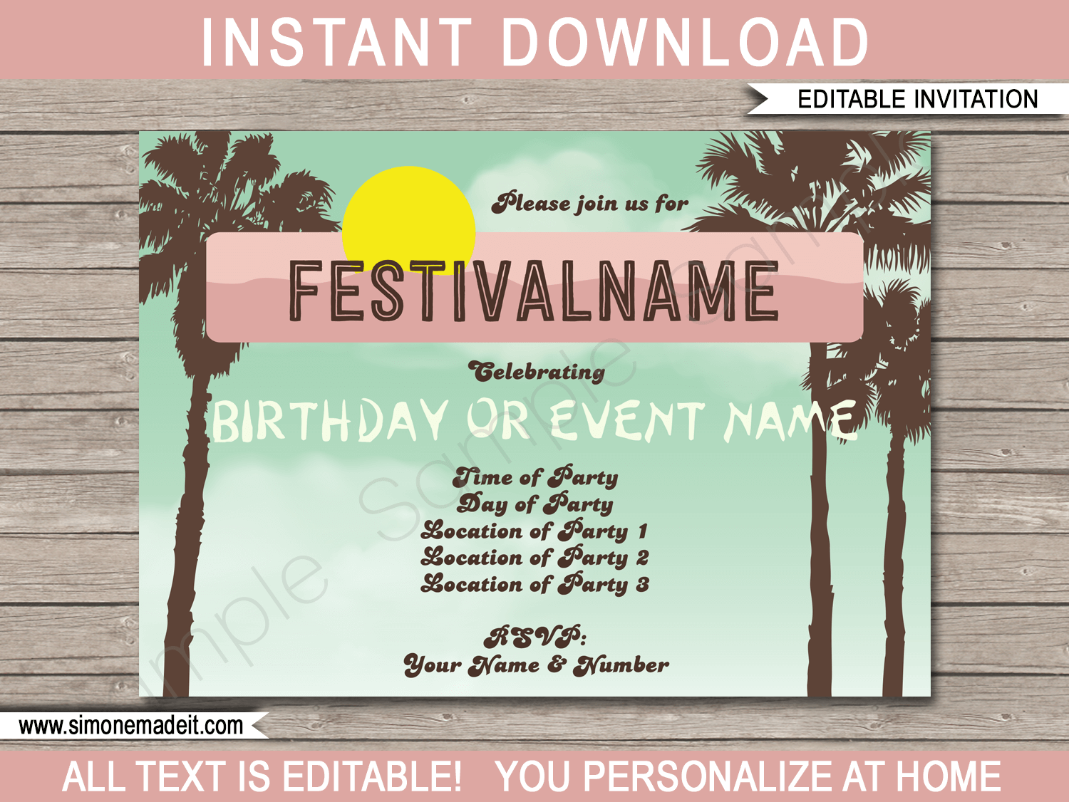 Printable Stagecoach Inspired Party Invitations Template | Country Music Festival Invite | Kidchella Theme, Fauxchella, Fete, Gala, Fair, Carnival | Editable & Printable Template | Instant Download via simonemadeit.com