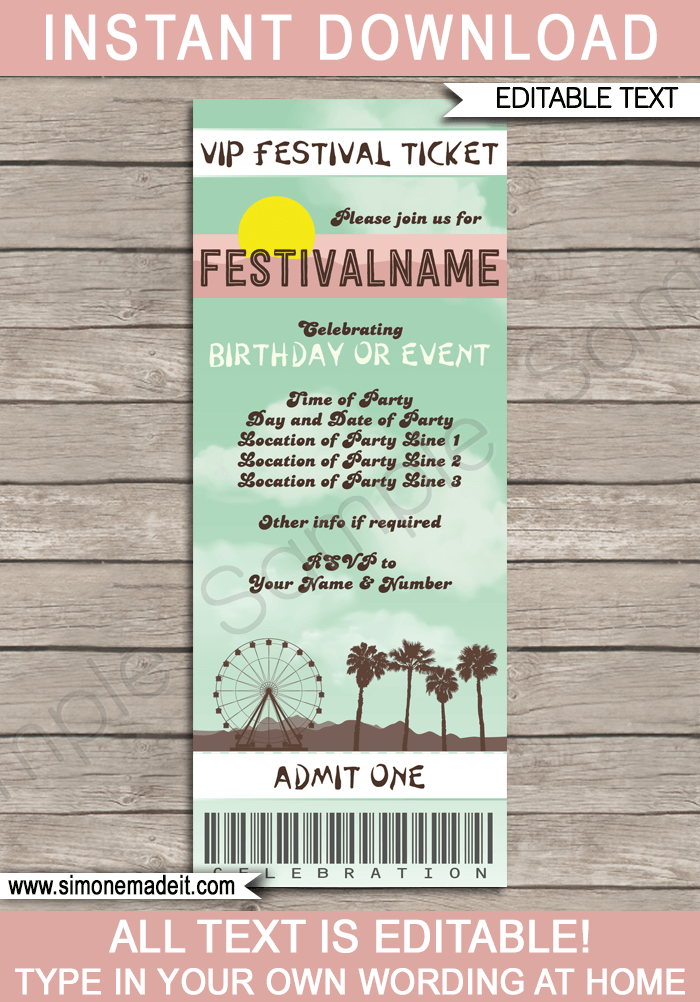 Printable Stagecoach Inspired Party Ticket Invitation Template | Country Music Festival Theme | Birthday Party  Invite | Kidchella | Fete, Gala, Fair, Carnival | Editable & Printable Template | Instant Download via simonemadeit.com