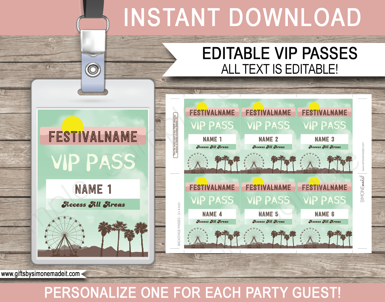 Printable Stagecoach Festival Party VIP Passes | Country Music Theme |  Kidchella, Fauxchella, Festival Theme | Music Festival, Fete, Gala, Fair, Carnival | Editable & Printable Template | Instant Download via simonemadeit.com