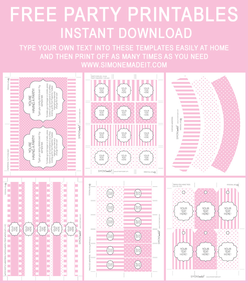Free Pale Pink Girl Baby Shower Printables | Editable & Printable Mini Party Collection | Instant Download Templates | via SIMONEmadeit.com